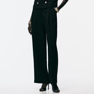 Zara High Rise Wide Leg Zippered Pant Trousers in Black Sz L Office Classic